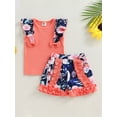 thumbnail image 2 of Coduop Kids Baby Girls 2pcs Clothes Set Casual Ribbed Shirt Tops Ruffle Floral Shorts Summer Outfit, 2 of 7