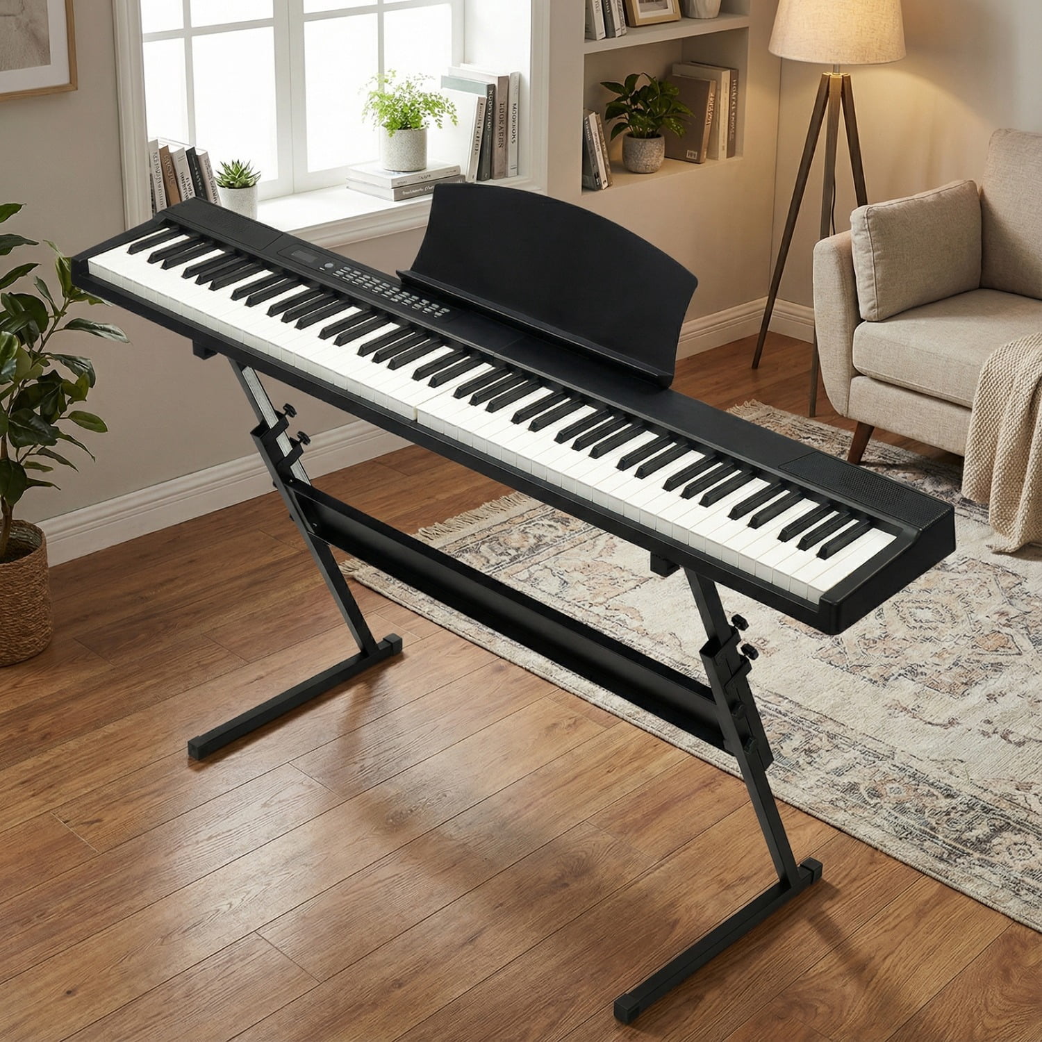GPP-204 88 Key Magnetic Connection Piano Semi-Weighted Standard Digital Piano with Stand, MIDI Bluetooth, Handbag，Headphone，for Piano Lover Black color