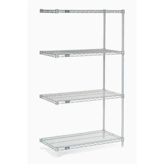 Nexel 5 Tier Silver Epoxy Wire Shelving Add-On Unit, 48"W x 24"D x 86"H