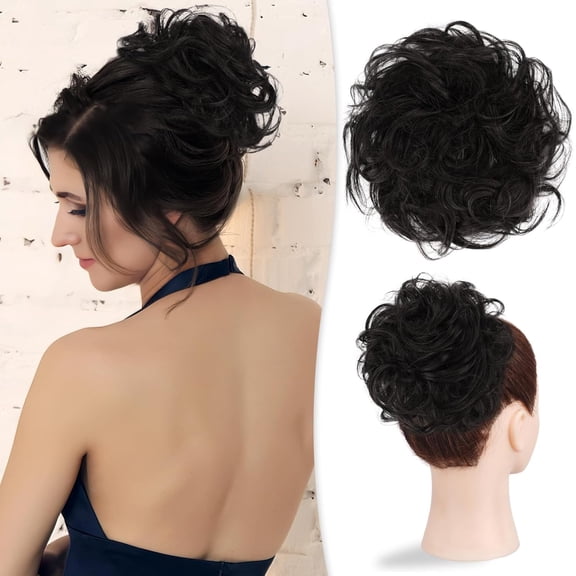 Large Messy Bun Hair Piece 100% Human Hair Layered Wavy Curly Hair Buns Hair Piece for Women Thick Updo Hairpiece for Daily Wear Real Ponytail Extension