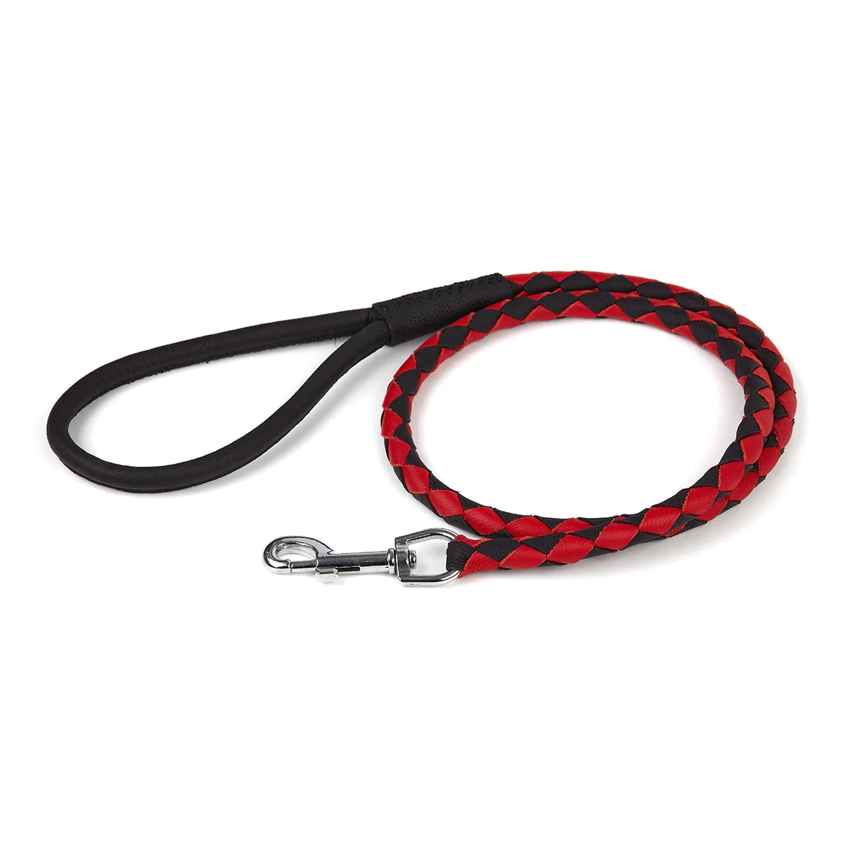 Dogline L2049-1-23 Dogline Round Braided Leather Leash, Black & Teal - 0.38 W x 48 L in.