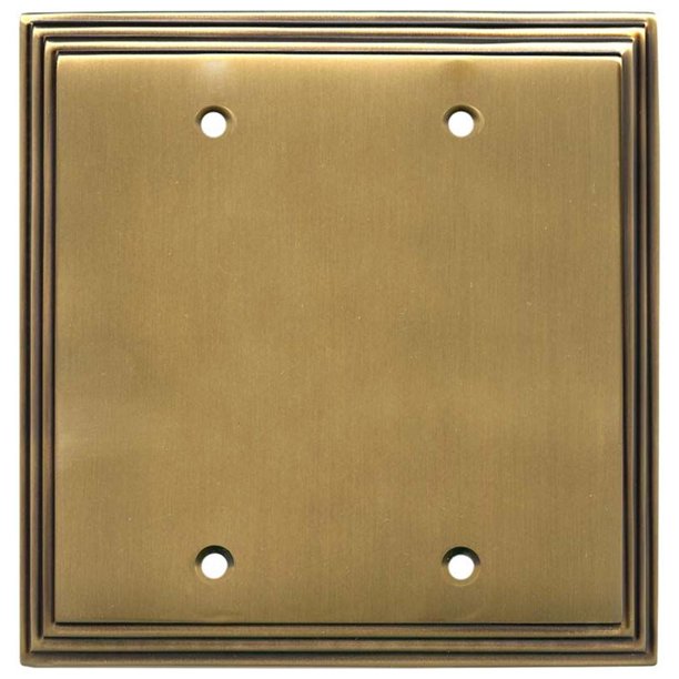 Switch Hits Art Deco Double Blank Plate Step Satin Antique Brass