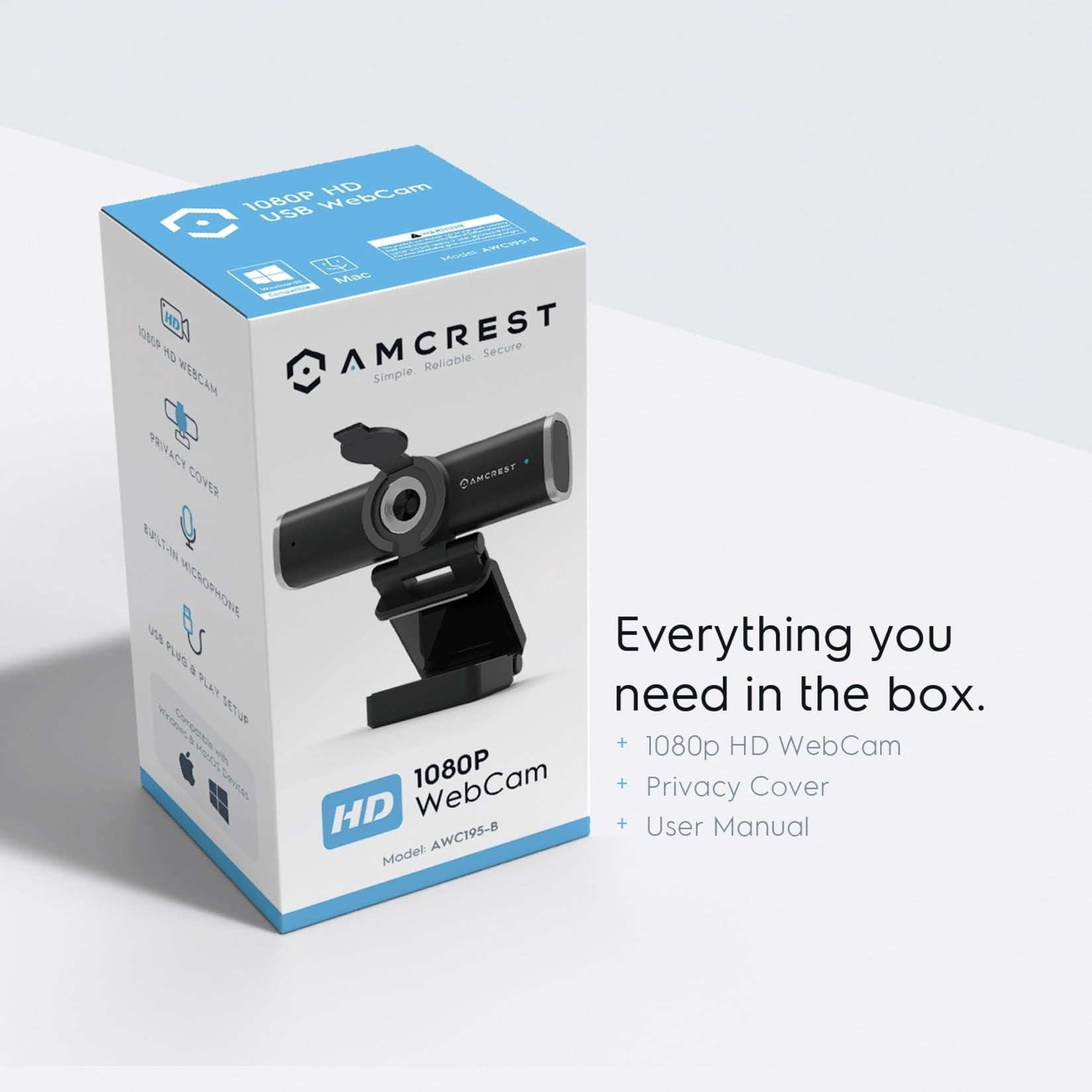 Amcrest AWC195-B Webcam, 30 fps, Black, USB 2.0, 1 Pack(s)