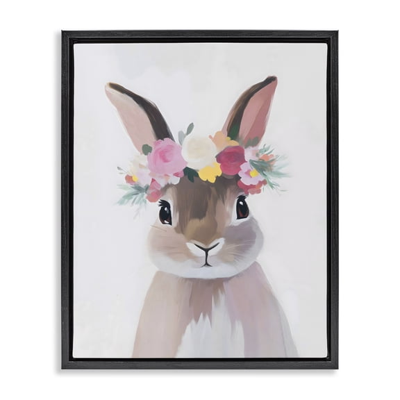 Stupell Industries Flower Crown Rabbit Black Framed Floater Canvas Wall Art, design by The Prints Vibe