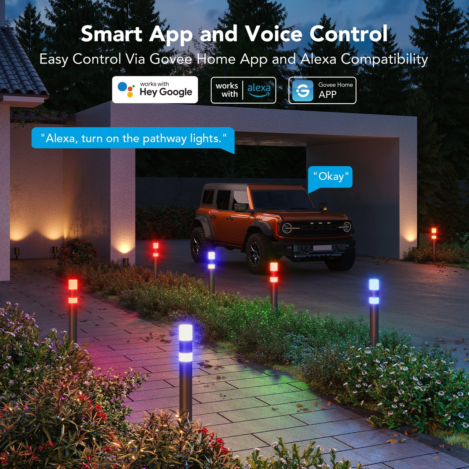 Govee Wired Electric Outdoor Path Lights, RGBICWW, 4 Pack