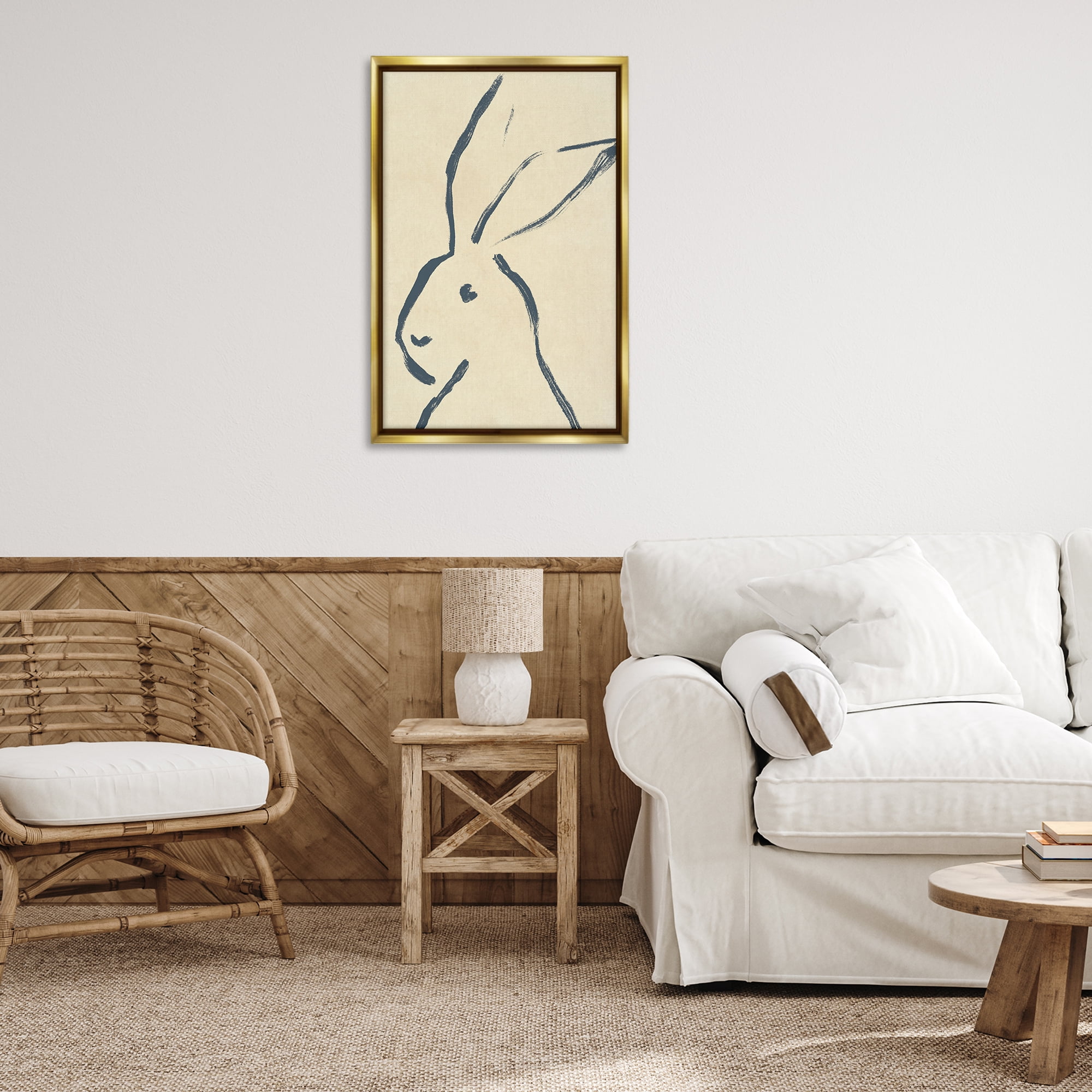 Stupell Industries Minimal Brushed Rabbit Animals & Insects Drawing Gold Floater Framed Canvas Art Print Wall Art, 21 x 31