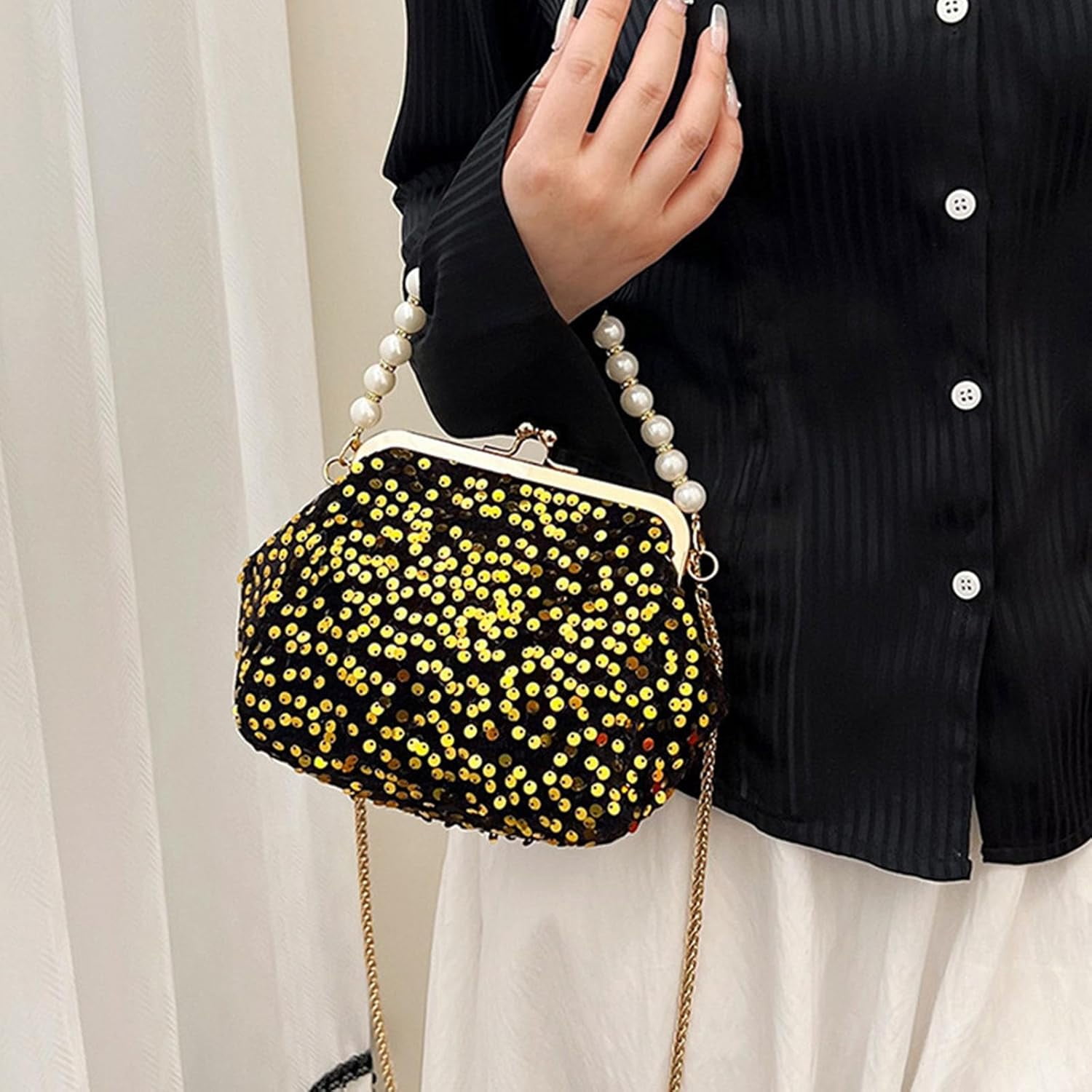 Evening Clutch Purses for Women, Glitter Sequin Crossbody Bag, Elegant Evening Handbag with Pearl for Wedding, Prom