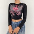 thumbnail image 4 of Moda mujer casual manga larga impresión o-cuello blusa camiseta damas tops Pompotops  gfhjh4833, 4 of 9