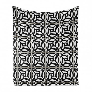 Orient Soft Flannel Fleece Blanket, Minimalist Toned Vintage Mosaic Tiles Swirls Bohemian Modern Pattern, Cozy Plush for Indoor and Outdoor Use, 60" x 80", Charcoal Grey White Umber, by Ambesonne