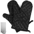 thumbnail image 1 of Mitones para horno, Guantes antideslizantes resistentes a altas temperaturas para cocinar a la parrilla, aislamiento para hornear, gruesas, guantes negros Feliz Sencillez, 1 of 5