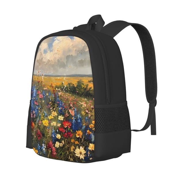 Easygdp Vibrant Wildflower Meadow Mochila de Gran Capacidad Minimalista Ideal para Escuela, Viajes y Uso Diario