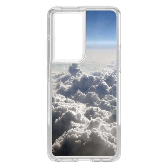 DistinctInk Clear Shockproof Hybrid Case for Galaxy S21 ULTRA 5G (6.8" Screen) - TPU Bumper, Acrylic Back, Tempered Glass Screen Protector - Blue Sky Above Clouds