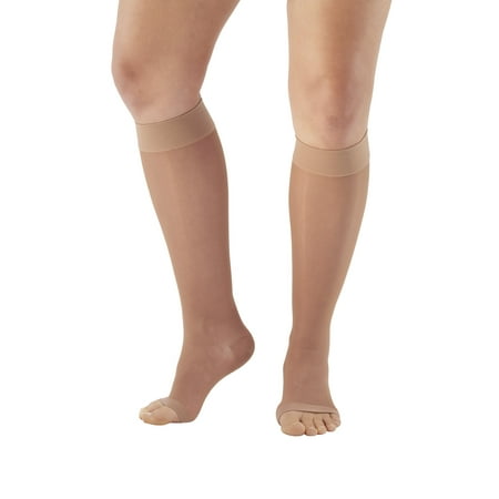 Womens Stretch Walker - Ames Walker Women's AW Style 41 Sheer Support Open Toe Compression Knee High Stockings - 15-20 mmHg Nylon/Spandex 41-P
