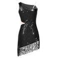 thumbnail image 4 of iEFiEL Womens Salsa Latin Dance Dress Sequins Fringes Asymmetric Shoulder Ballroom Dancewear, 4 of 7