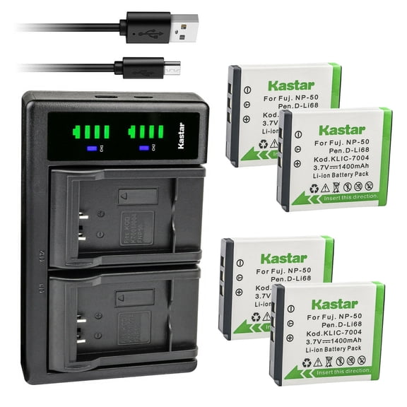Kastar 4-Pack FNP-50 Battery and LTD2 USB Charger Replacement for Fujifilm NP-50, NP-50A Battery, BC-50, BC-45W Charger, Fujifilm Instax Share SP-3 Smartphone Portable Wireless Mobile Printer