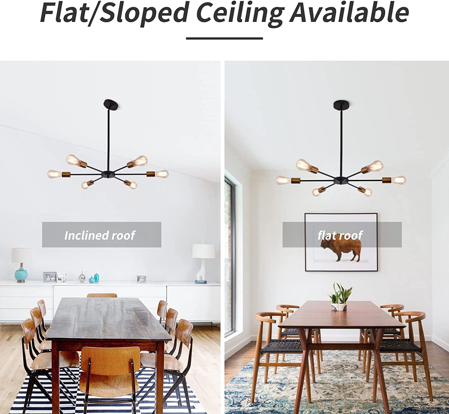 Garwarm Sputnik Chandeliers 6-Light Modern Ceiling Light Fixture Industrial Metal E26 Hanging Pendant Lamp for Farmhouse Kitchen Living Room Lighting