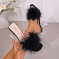 thumbnail image 6 of SACFOF Women's Square Toe Low Stilettos Heels Mules Sandals Fluffy Feather Slip on Clear Low Heels Wedding Bridal Party Dress Shoes, 6 of 6