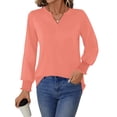 thumbnail image 3 of UVN Womens Fall Blouses Long Sleeve V neck Shirts Dressy Casual Smocked Cuffs Tunic Tops, 3 of 7