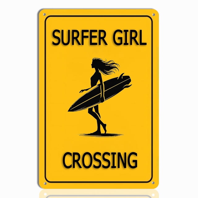 Letrero metálico keowhsf Surfer Girl Crossing, 20 x 30 cm