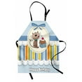 thumbnail image 1 of Kids Birthday Apron Present Wrap Like Image with Chocolate Cake Figure and Kitten Party, Unisex Kitchen Bib Apron with Adjustable Neck for Cooking Baking Gardening, Baby Blue and White, by Ambesonne, 1 of 3