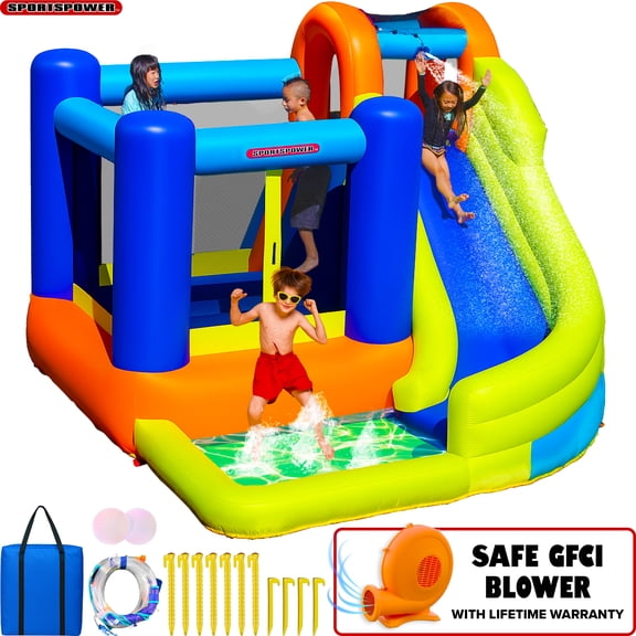 Sportspower My 1st Jump N Water Slide with Bounce House ages 3-8 yrs, Lifetime Warranty on Heavy Duty Blower
