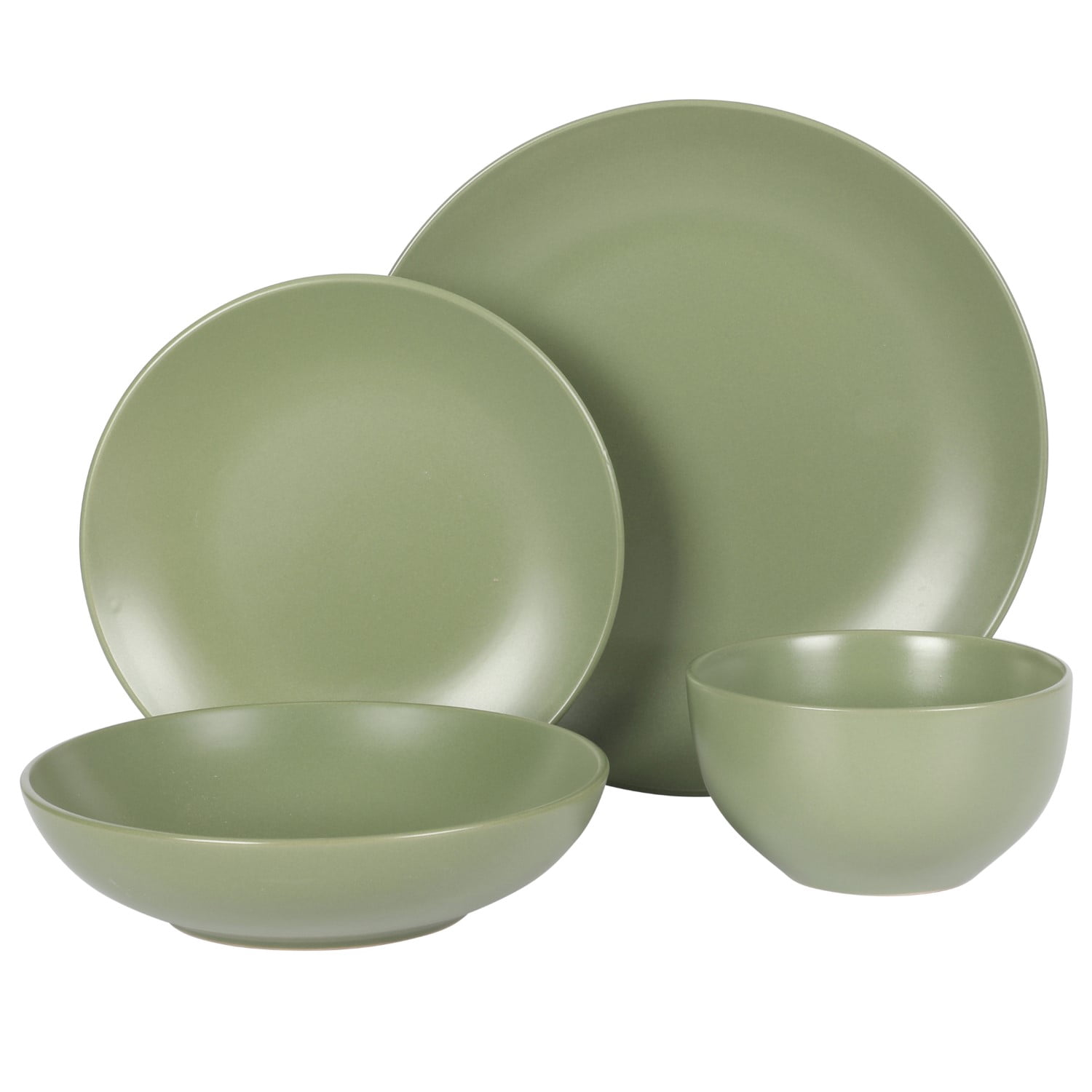 Gibson Home Queenslane 16 Piece Double Bowl Plates and Bowls Dinnerware Sets - Matte Green