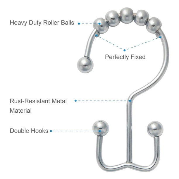 Ganchos para cortina de ducha, ganchos de ducha de doble deslizamiento de metal resistente al óxido para cortinas de barras de ducha de baño, juego de 12 anillos cromados Adepaton HMHZ040