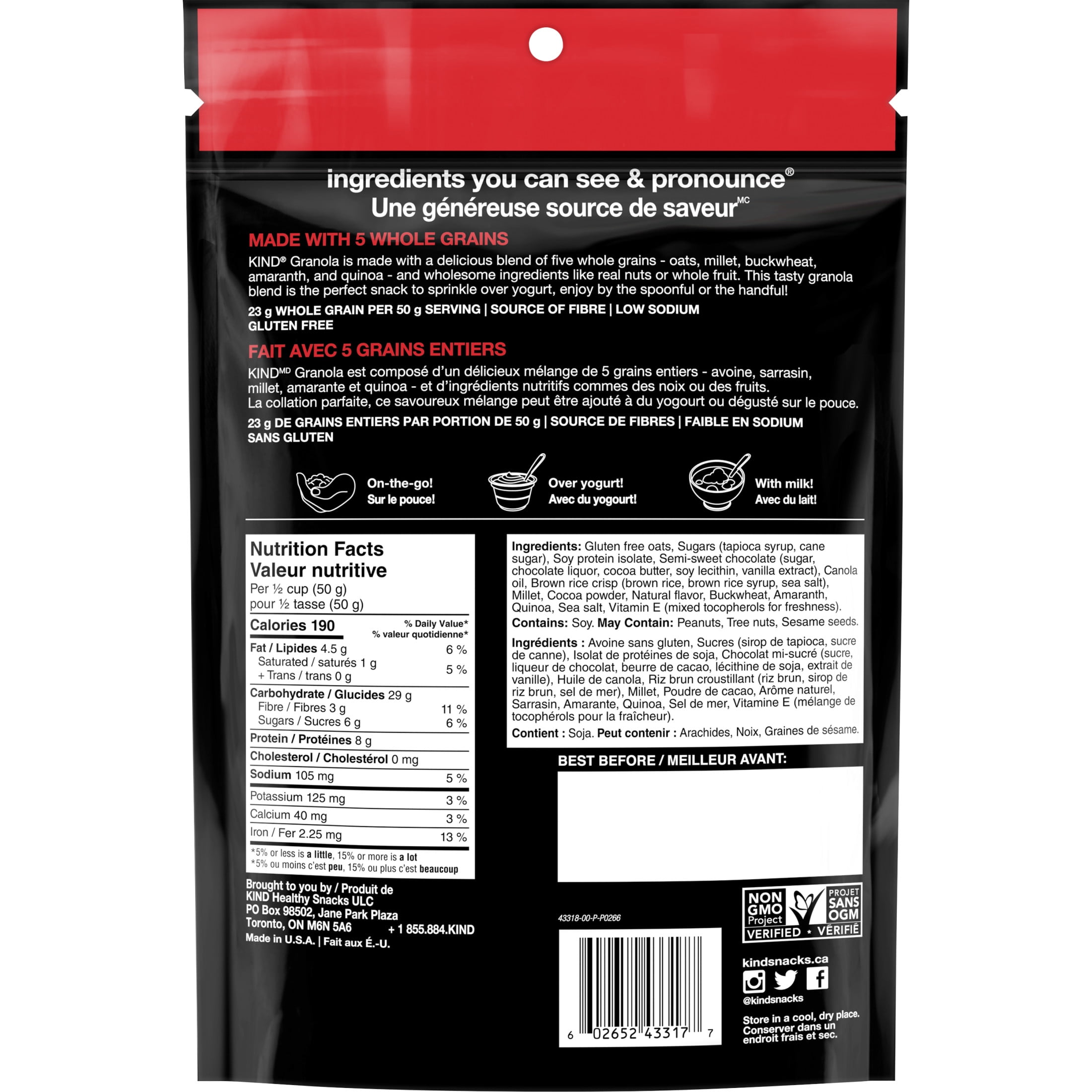 KIND Oats & Dark Chocolate Granola, 312g Bag, KIND Granola Dark Chocolate