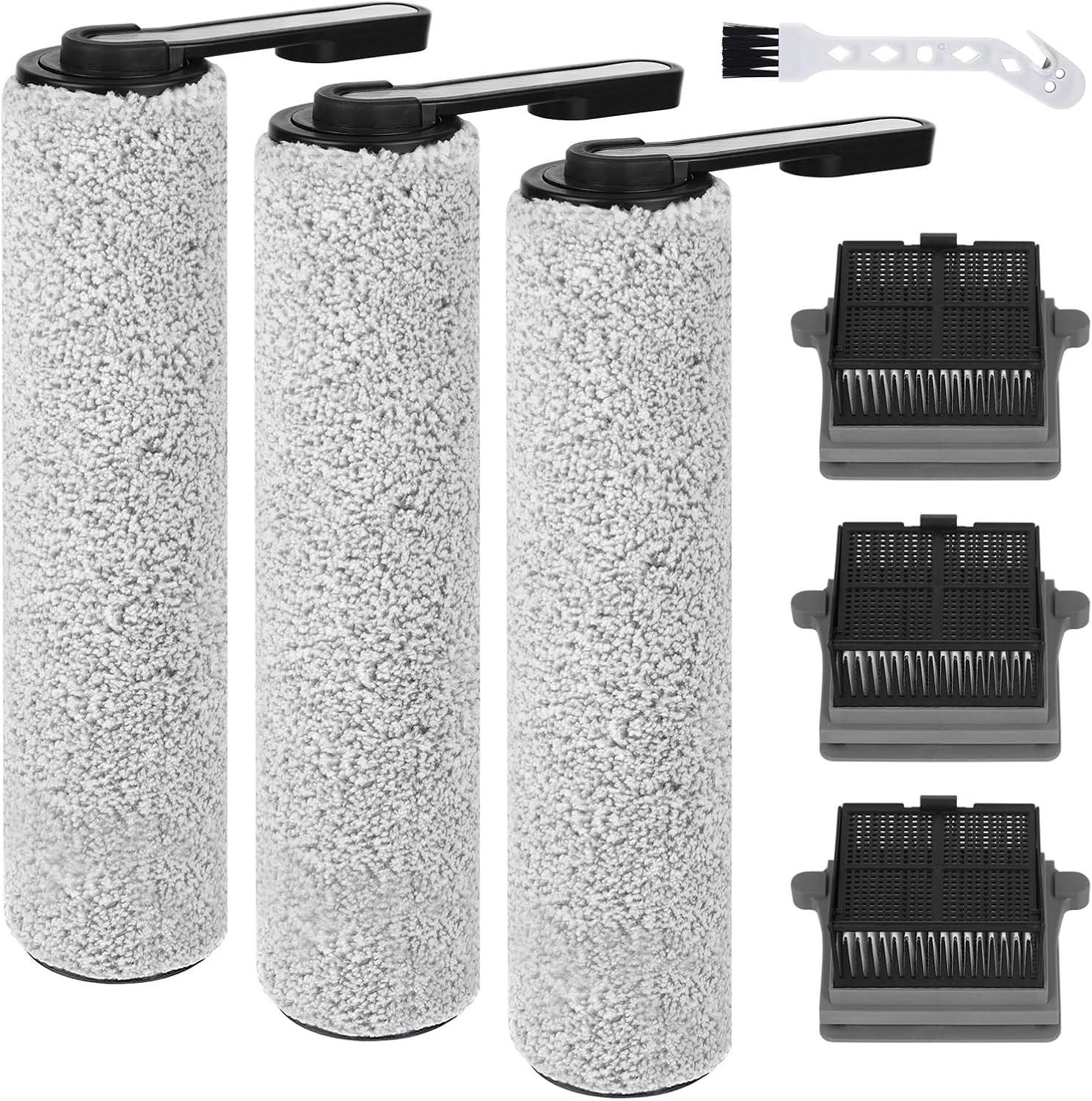 Accessory Set for Tineco iFLOOR 5 Breeze Wet and Dry Vacuum Cleaner Replacement Parts 7 Pieces Accessories 3 Roller Brushes + 3 HEPA Filters + 1 Cleaning Brush