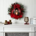 thumbnail image 4 of Nearly Natural 28" Poinsettia and Berry Holiday Lantern Christmas Wreath with LED Candle, 4 of 4
