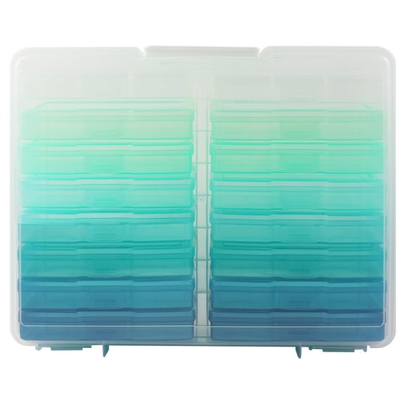 Blue Ombre Photo & Craft Keeper by Simply Tidy - 16-Case Organizer Storage Box for Photos & Craft Supplies - Durable Plastic with Stylish Blue Ombre Design - 1 Pack