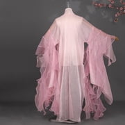 Yvsxxv Pink Sheer Chiffon Open Front Long Sleeve Hanfu Outer Cardigan Dress
