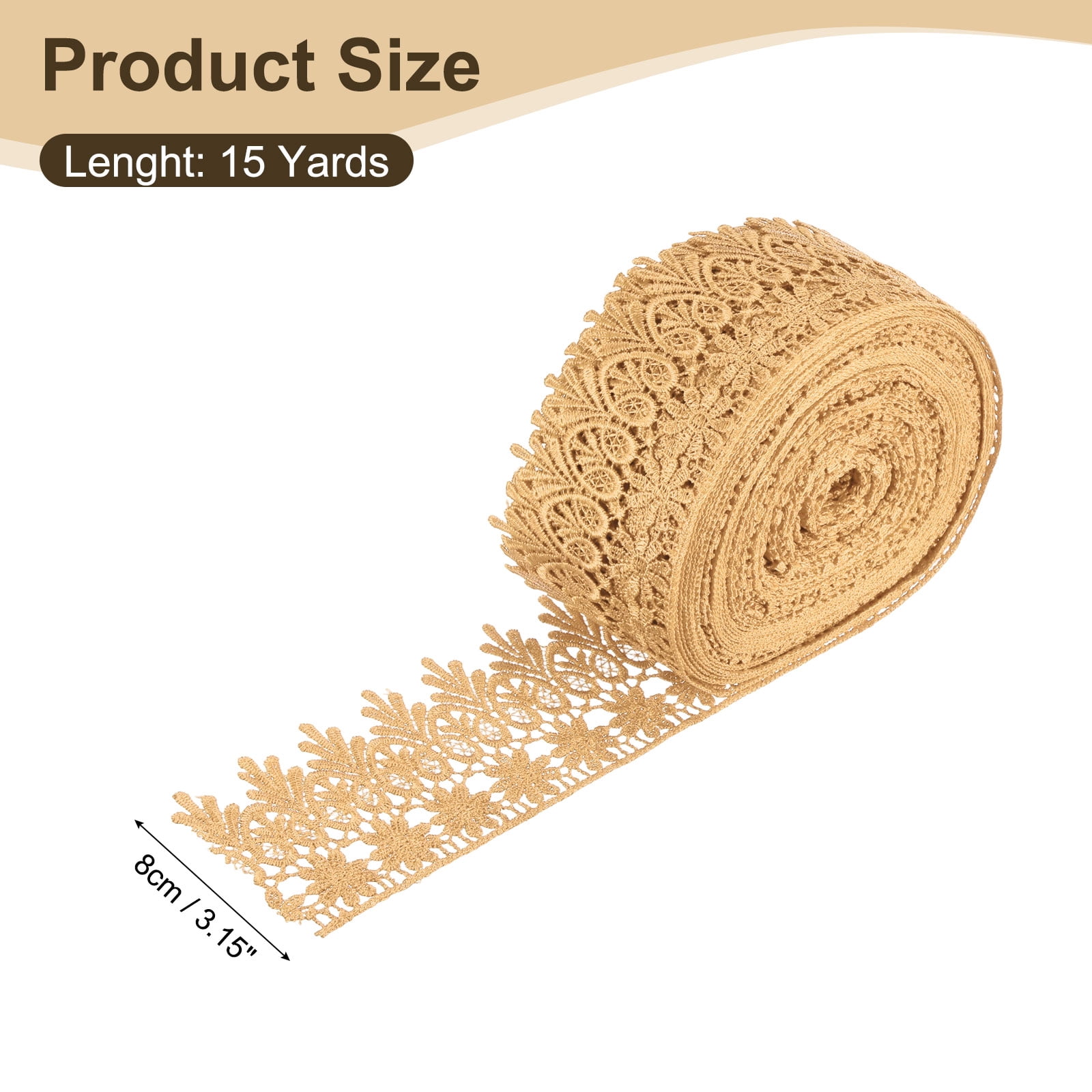 Uxcell 3.15 Inch Wide 15 Yard Lace Ribbon Floral Pattern Khaki Embroidered Lace Trim Ribbon for Sewing Making, and DIY Crafts, Gift Wrapping, Wedding Decor
