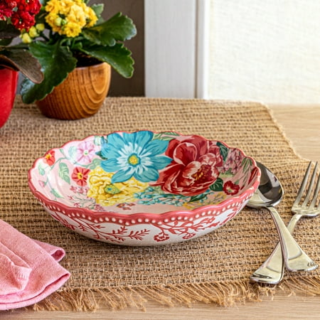 The Pioneer Woman Fancy Flourish Round Stoneware Pasta Bowl, Pink