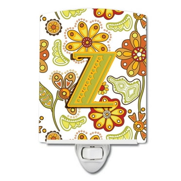 Caroline's Treasures CJ2003-ZCNL Letter Z Floral Mustard and Green Ceramic Night Light, 6x4x3", multicolor