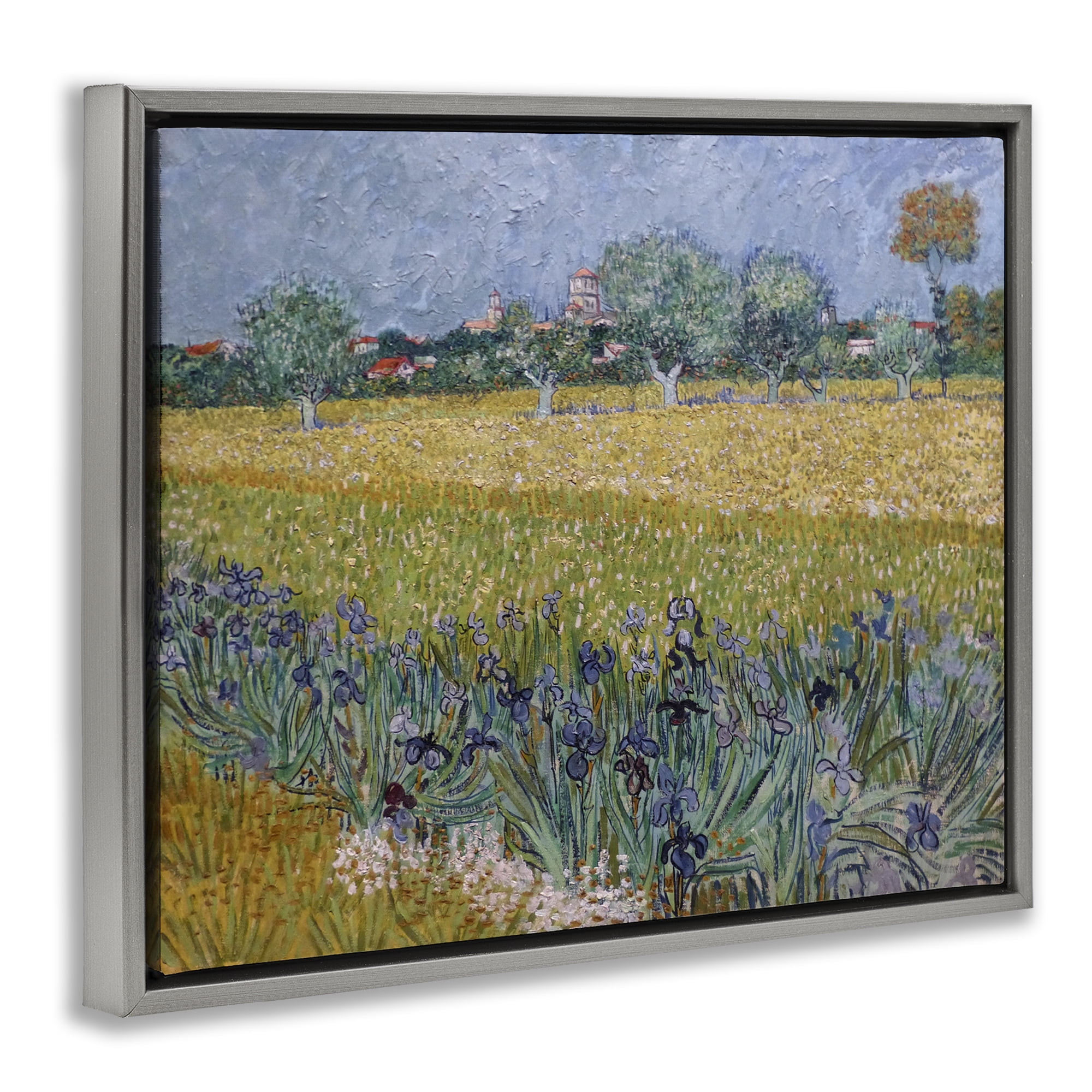 Stupell Industries Van Gogh View of Arles Landscape & Nature Painting Gray Floater Framed Canvas Art Print Wall Art, 31 x 25
