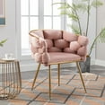 thumbnail image 2 of Luxury Modern Accent Chair, Leisure Velvet Armchair with Thick Woven Backrest and Gold Metal Frame, Upholstered Lazy Person Household Dresser Stool, Manicure Table Back Chair, Dining Chair, Pink, 2 of 9