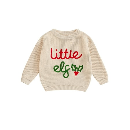

FEORJGP Christmas for Little Boy Girl Cozy Sweater 6M-4T Toddler Long Sleeve Knitted Pullovers Letter Embroidery Sweatshirts Round Neck Jumpers Baby TKnitwear Tops Kids Casual Winter Clothes