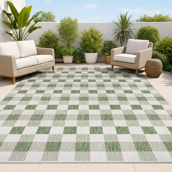 JONATHAN Y TUSCAN SUN 4 x 6 Area Rug, Darcy Traditional Geometric Bold Gingham - Green/Cream, TSN201E-4