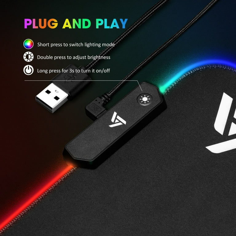 VicTsing [30% Larger] RGB Gaming Mouse Pad, 12 Lighting Modes,  31.5×15.75×0.2 In, Large Mouse Pad, Non-Slip Rubber Base, Waterproof  Computer Keyboard Mouse Mat Foam Board For Gamer/Esports Pros/Office