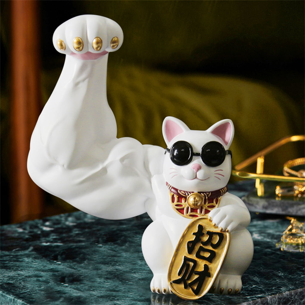 B Blesiya Giant Muscle Arm Fortune Cat Statue Feng Shui Sculpture Lucky Wealth Accoglienza Collezione di decorazioni per l'apertura del negozio 
