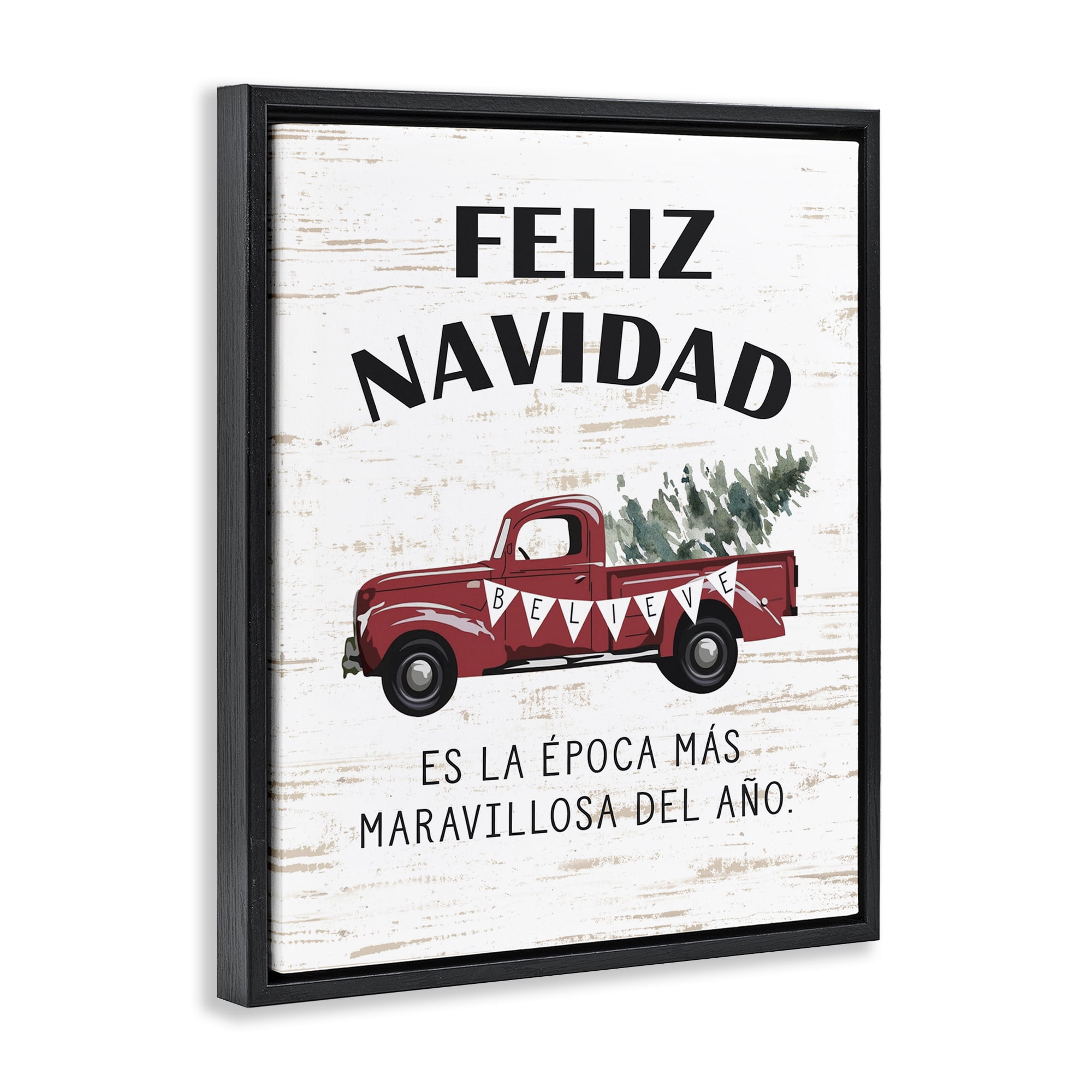 Stupell Industries Feliz Navidad Camioneta Roja Holiday Painting Black Floater Framed Art Print Wall Art, 17 x 21