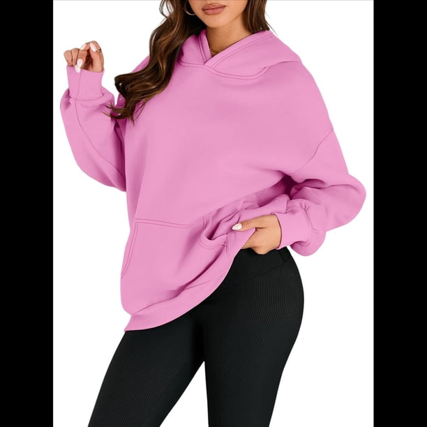Sudadera Informal de Larga con Capucha para Mujer, Jersey de y Otoño con Bolsillos. Rosa M