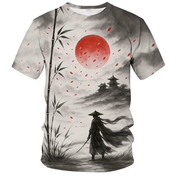 Rebaike Samurai Anime Manga Art T-Shirt – Japanese Warrior Ink Style Graphic Tee for Men