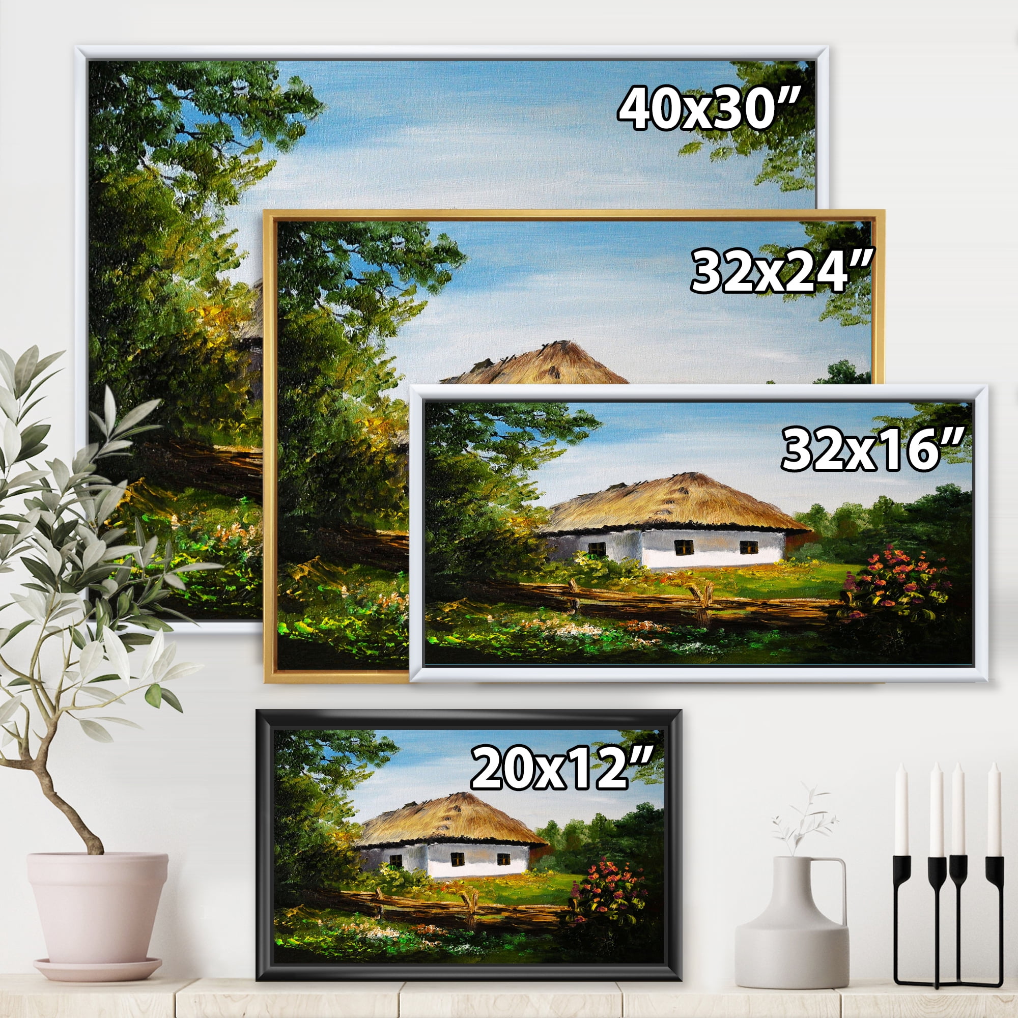 Designart 'Traditional Cottage At Sunrise In Summer' Traditional Framed Canvas Wall Art Print