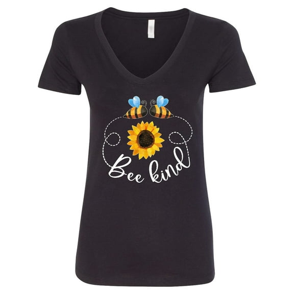 Inktastic Bee Kind Bees and Sunflower Women's V-Neck T-Shirt
