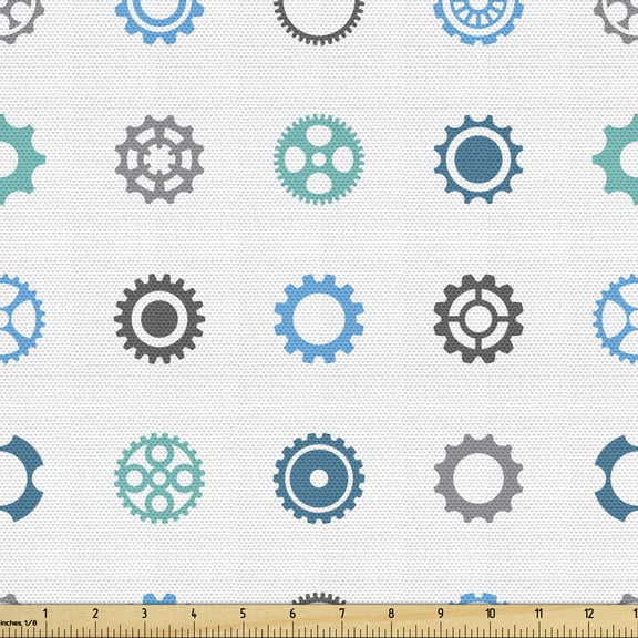 Industrial Fabric by the Yard, Repetitive Pattern with Gear Wheels on Plain Backdrop, Decorative Upholstery Fabric for Sofas and Home Accents, 5 Yards, Sky Blue Seafoam by Ambesonne