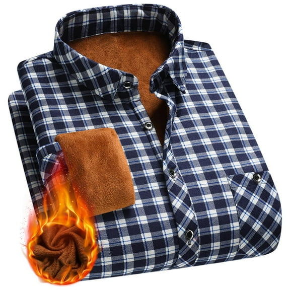 Dolkfu Fleece Lined Shirt for Men Button Down Gingham Shirts Plaid Long Sleeve Button up Shirt Big and Tall Shirts 2XL