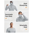 thumbnail image 3 of BALEAF Men's Sun Hoodies UPF 50+ Separate Hood with Face Mask Long Sleeve Fishing Shirts UV Protection Rash Guard Light Gray L, 3 of 7