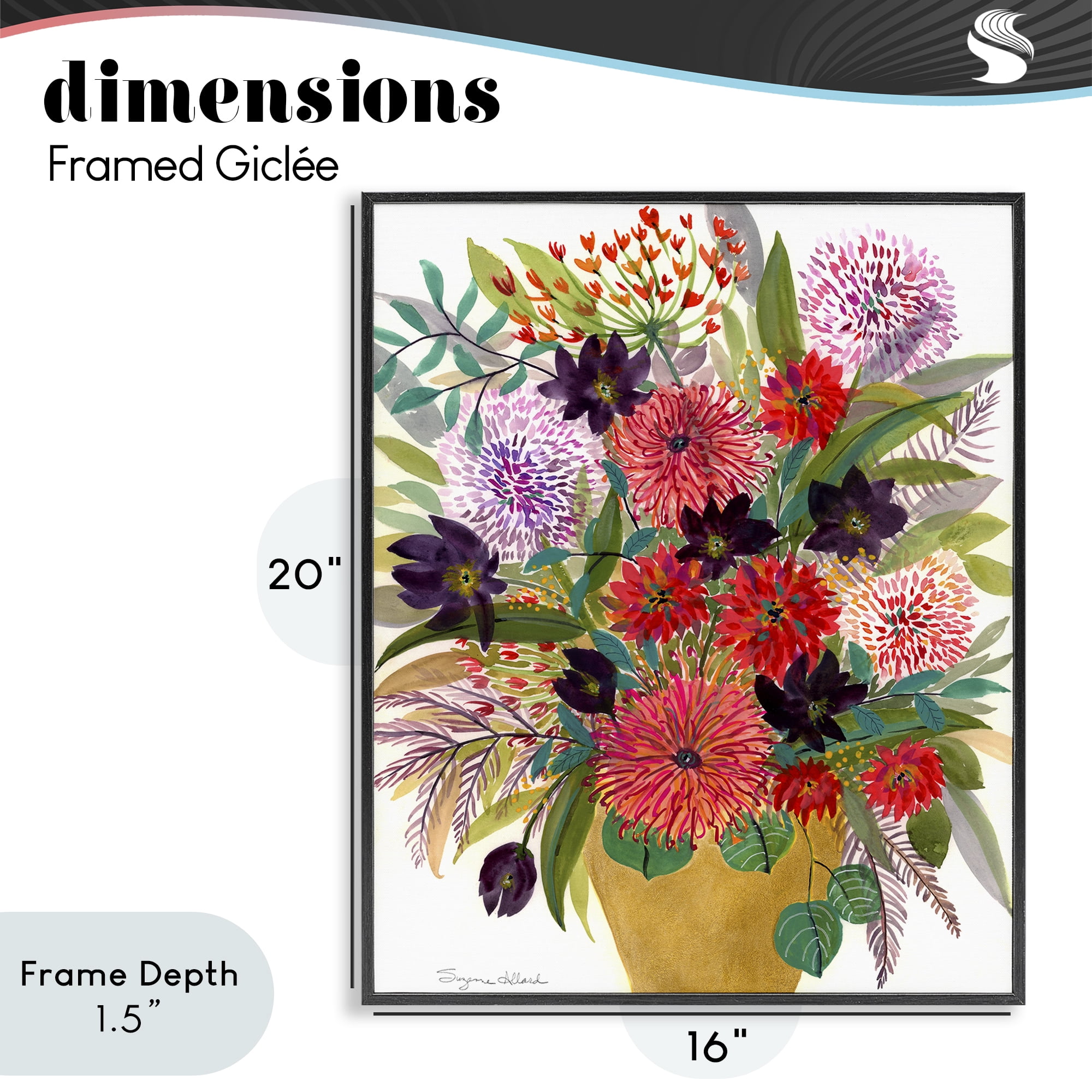 Stupell Industries Celebration Flower Bouquet Black Framed Giclee Art, design by Suzanne Allard